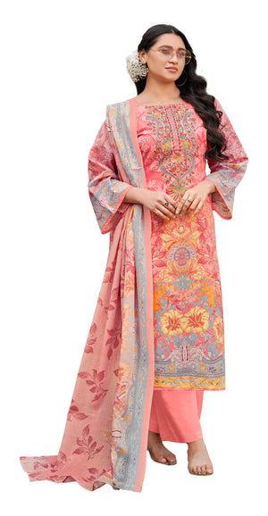 DRAVINAM Trends Women's Unstitched Salwar Suit Dress Material - Cotton Digital Printed Organza Embroidered Kameez II Unstitch Bottoms II Cotton Dupatta