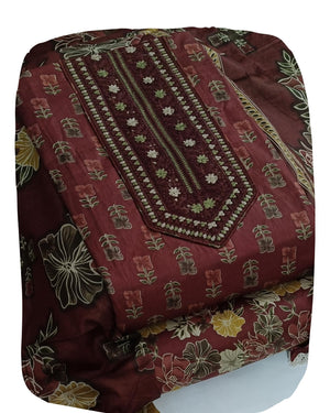 DRAVINAM Trends Women's Printed Embroidered and Hand Work Premium Cotton Jaipuri Unstitched Salwar Suit Dress Material with Mulmul Cotton Dupatta