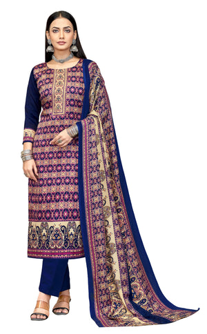 DRAVINAM Trends Women's Printed Woolen Pashmina Unstitch Salwar Suit Dress Material with Printed Woolen Warm Shawl Dupatta
