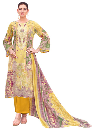 DRAVINAM Trends Women's Unstitched Salwar Suit Dress Material - Cotton Digital Printed Organza Embroidered Kameez II Unstitch Bottoms II Cotton Dupatta