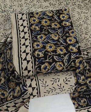 DRAVINAM Trends Women's Jaipuri Pure Cotton Handmade Floral Block Bagh Print Unstitched Dress Material Set with Dupatta (Top, Bottom, and Dupatta Fabric)
