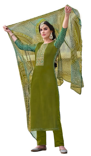 DRAVINAM Trends Women's Unstitched Salwar Suit Dress Material - Cotton Digital Printed Organza Embroidered Kameez II Unstitch Bottoms II Cotton Dupatta