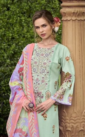 DRAVINAM Trends Women's Unstitched Cotton Suit Dress Material - Pure Cotton Embroidered Digital Top II Cotton Bottoms II Cotton Digital Print Dupatta