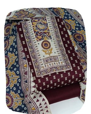 DRAVINAM Trends Women's Cambric Cotton Dress Material | Unstitch Kalamkari Printed Suit Set with Cotton Dupatta