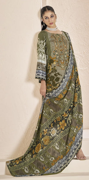 DRAVINAM Trends Pure Viscose Pashmina Unstitched Winter wear Three Piece Dress Material Set with Heavy Embroidery Work – Top, Shawl Dupatta and Bottom