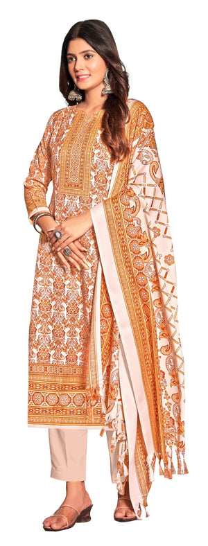 DRAVINAM Trends Women's Unstitched Dobby Print Woollen Pashmina Salwar Suit Dress Material with Pashmina Printed Shawl Dupatta (Free Size) (Mauve)