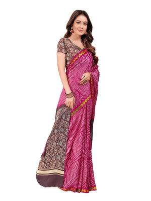 DRAVINAM Trends Women's Soft Printed Mul Mul Satin Saree with Blouse Piece (Stn_8, Pink)