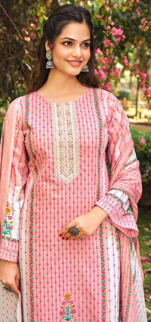 DRAVINAM Trends Unstitched Pure Lawn Camric Digital Print Neck and Daman Heavy Cutwork Embroidery Ladies Salwar suit Material with Lawn Cotton dupatta