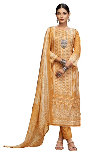 DRAVINAM Trends Women's Unstitched Maslin Salwar Suit Dress Material - Pure Bemberg Maslin Aari Work Kameez II Rayon Unstitch Bottoms II Viscose Maslin Digital Prints Dupatta