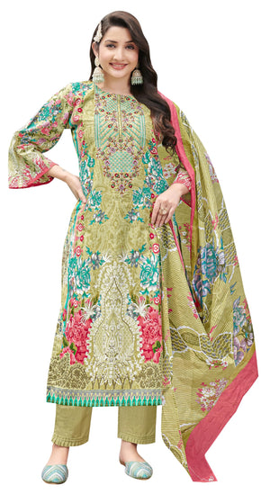 DRAVINAM Trends Unstitched Suit Material Karachi Lawn Cotton Pakistani Digital Printed Embroidered Kameez with Unstitched Bottoms and Cotton Dupatta