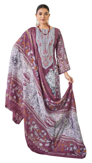 DRAVINAM Trends Women's Unstitched Pakistani Digital Print Embroidered Pure Cotton Salwar Suit Dress Materials with Cotton Embroidered Cutwork Dupatta