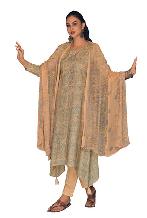 DRAVINAM Trends Women's Digital Printed Cambric Cotton Embroidered Unstitched Salwar Suit Dress Material with Japan Chiffon/Half Pure Digital Printed Chunni/Dupatta (Sea Green)
