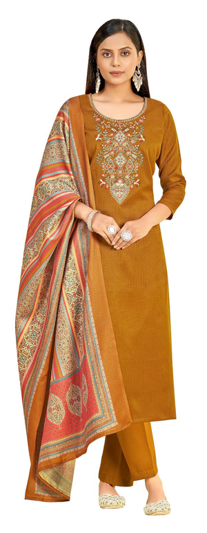 DRAVINAM Trends Women's Unstitched Winter Wear Woollen Pashmina Embroidered Salwar Suit Dress Material with Pashmina Printed Shawl Dupatta