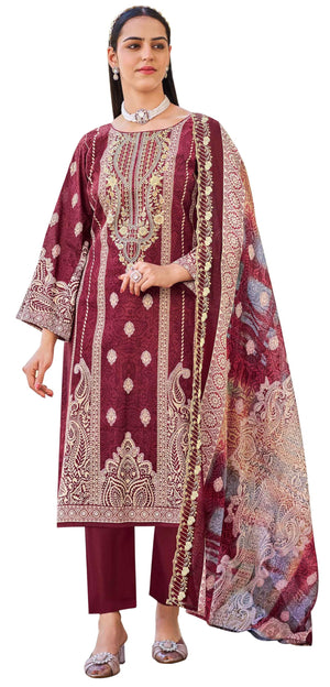 DRAVINAM Trends Women's Unstitched Salwar Suit Dress Material - Cotton Digital Printed Organza Embroidered Kameez II Unstitch Bottoms II Cotton Dupatta