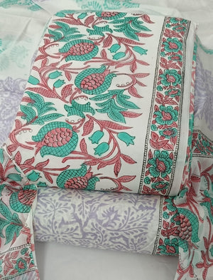 DRAVINAM Trends Hand Block Dabu Print Indigo Cambric Unstitched Cotton Suit Dress Material for Women with Mulmul Cotton Hand Printed Dupatta