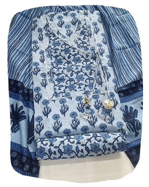DRAVINAM Trends Women's Premium Cotton Unstitched Salwar Suit Dress Material Set | Traditional Jaipuri Block Print Angrakha Style Suit Material (Off White and Green)