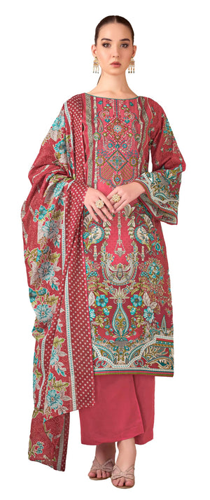 DRAVINAM Trends Unstitched Pakistani Embroidered Pure Cambric Cotton Salwar Suit Dress Materials with Cotton Dupatta