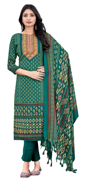 DRAVINAM Trends Women's Unstitched Kaani Print Pashmina Winter wear Dress Material Fabric for Salwar Suit with printed pashmina Kashmiri shawl dupatta (Green)