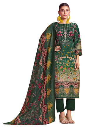 DRAVINAM Trends Cotton Pakistani Embroidered Suit Dress Material with Unstitched Bottoms and Cotton Dupatta