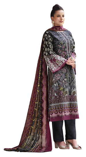 DRAVINAM Trends Unstitched Pakistani Print Embroidered Cotton Salwar Suit Dress Materials with Cotton Printed Dupatta (Beige)