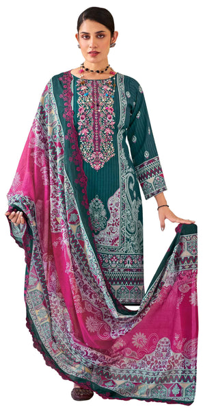 DRAVINAM Trends Women's Unstitched Salwar Suit Dress Material - Cotton Digital Printed Organza Embroidered Kameez II Unstitch Bottoms II Cotton Dupatta