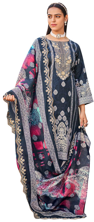 DRAVINAM Trends Women's Unstitched Salwar Suit Dress Material - Cotton Digital Printed Organza Embroidered Kameez II Unstitch Bottoms II Cotton Dupatta