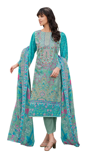 DRAVINAM Trends Women's Unstitched Salwar Suit Dress Material - Cotton Digital Printed Organza Embroidered Kameez II Unstitch Bottoms II Cotton Dupatta