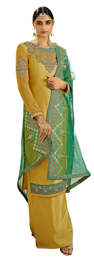 DRAVINAM Trends Women's Heavy Embroidered Pure Georgette Sharara Salwar Suit Dress Material with Heavy Embroidered Pure Georgette Dupatta (Free size_Maroonish red)