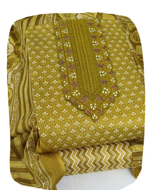 DRAVINAM Trends Women's Printed Embroidered and Hand Work Premium Cotton Jaipuri Unstitched Salwar Suit Dress Material with Mulmul Cotton Dupatta