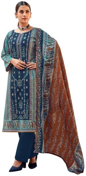 DRAVINAM Trends Women's Unstitched Salwar Suit Dress Material - Cotton Digital Printed Organza Embroidered Kameez II Unstitch Bottoms II Cotton Dupatta