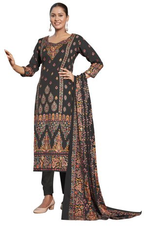 DRAVINAM Trends Women's Printed Woolen Pashmina Unstitch Salwar Suit Dress Material with Printed Woolen Warm Shawl Dupatta