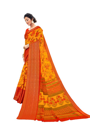 DRAVINAM Trends Women's Jacquard Cotton Linen Printed Border Saree with Blouse Piece
