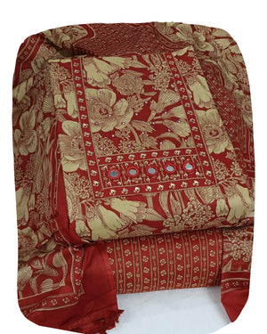 DRAVINAM Trends Women's Printed Embroidered and Hand Work Premium Cotton Jaipuri Unstitched Salwar Suit Dress Material with Mulmul Cotton Dupatta