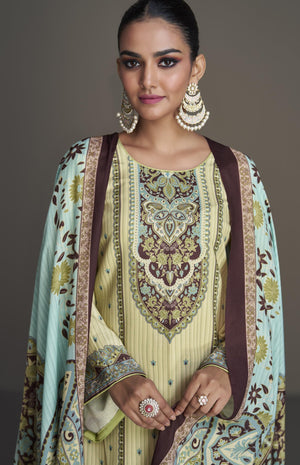 DRAVINAM Trends Women's Pashmina Digital Printed Swaroski Work Woollen Unstitched Salwar Suit Dress material with Printed Spun Wool Shawl Dupatta