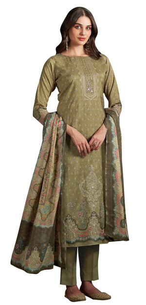 DRAVINAM Trends Women's Unstitched Maslin Salwar Suit Dress Material - Pure Bemberg Maslin Aari Work Kameez II Rayon Unstitch Bottoms II Viscose Maslin Digital Prints Dupatta