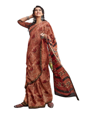 DRAVINAM Trends Women's Soft Mul Mul Cotton Jaipuri Printed Saree with Zari Border and Printed Blouse Piece (Grey)