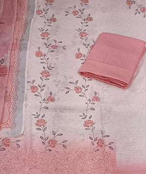 DRAVINAM Trends Women's Premium Pure Linen Floral Printed Unstitched Salwar Suit Dress Material with Dupatta