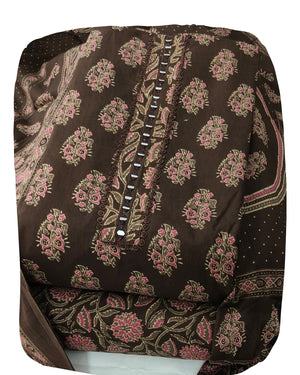 DRAVINAM Trends Women's Pure Cotton Geometric Handblock Printed Unstitched Salwar Suit Dress Material with Mirror Work Neck & Mulmul Dupatta (Black)