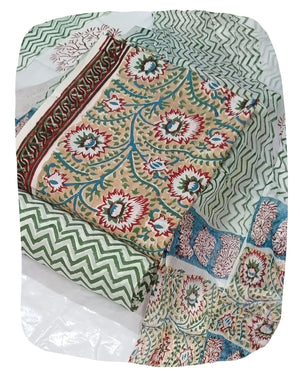DRAVINAM Trends Hand Block Print Cambric Cotton Unstitched Salwar Suit Set for Women with Pure Chiffon Hand Printed Dupatta