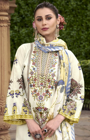 DRAVINAM Trends Women's Unstitched Cotton Suit Dress Material - Pure Cotton Embroidered Digital Top II Cotton Bottoms II Cotton Digital Print Dupatta