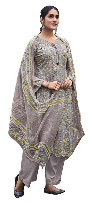 DRAVINAM Trends Unstitched Digital Printed Pure Cotton Embroidered Suit Set with Pure Bember Dupatta
