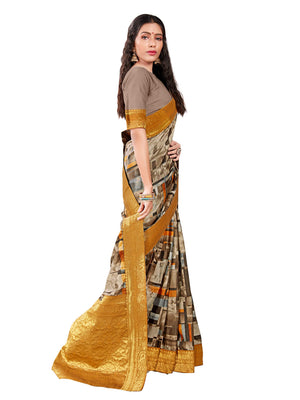 DRAVINAM Trends Printed silk saree with Jacquard Border and Blouse Piece (Grey)