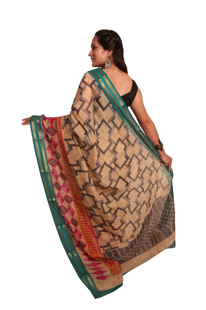 DRAVINAM Trends Women's Cotton Blend Saree With Blouse Piece (ShCh_1_Orange & Blue)