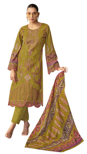 DRAVINAM Trends Women's Unstitched Cotton Suit Dress Material - Pure Cambric Cotton Pakistani Print Embroidered Kameez II Pure Cotton Bottoms II Pure Cotton Dupatta