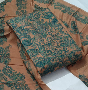 DRAVINAM Trends Women's Unstitched Livia Cotton Salwar Suit Dress Material with Muslin Dupatta | Teal & Beige Paisley Print | All over Print