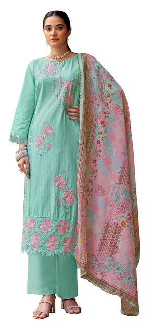 DRAVINAM Trends Women's Unstitched Cotton Suit Dress Material - Pure Cambric Lawn Embroidered Cut Paste Work Top, Solid Bottoms, Print Dupatta
