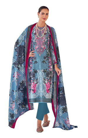 DRAVINAM Trends Unstitched Pakistani Embroidered Pure Cotton Salwar Suit Dress Materials with Cotton Dupatta