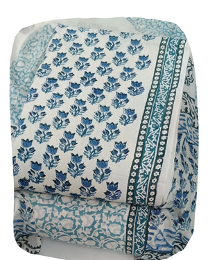 DRAVINAM Trends Hand Block Print Sanganeri Cambric Unstitched Cotton Suit Dress Material for Women with Mulmul Cotton Hand Printed Dupatta