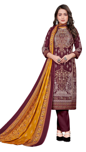 DRAVINAM Trends Printed Pashmina Unstitch Salwar Suit Dress Material with Printed Shawl Dupatta
