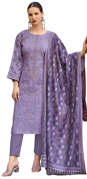 DRAVINAM Trends Women's Pure Lawn Cotton Pakistani Embroidered Salwar Suit Dress Material with Unstitched Bottoms and Printed Cotton Dupatta